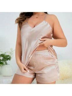 Plus Size Spaghetti Straps Sleeveless Baggy Pajamas Shorts Sets