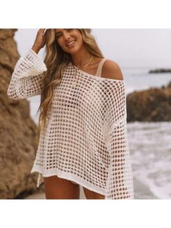 One-shoulder Long Sleeve Cotton Cover Ups