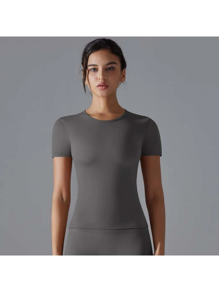 Solid Color Round Neck Skinny Top