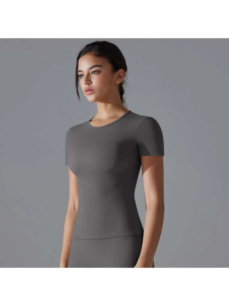 Solid Color Round Neck Skinny Top - Image 2