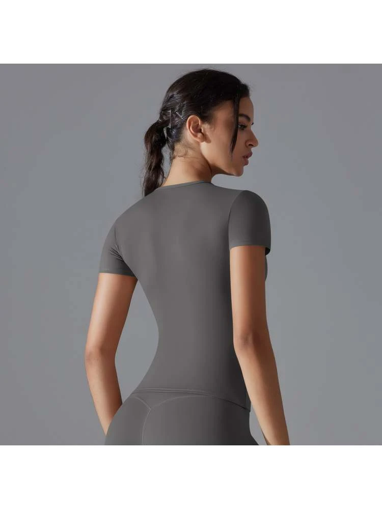 Solid Color Round Neck Skinny Top - Image 3