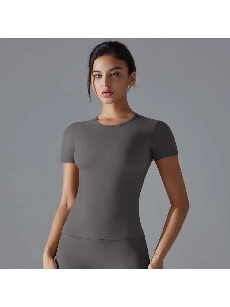 Solid Color Round Neck Skinny Top - Image 4