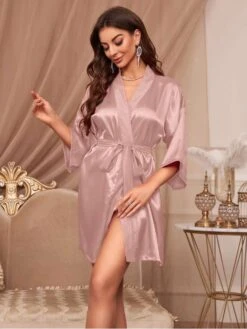 Pure Color Waist Tie Straight Pajamas