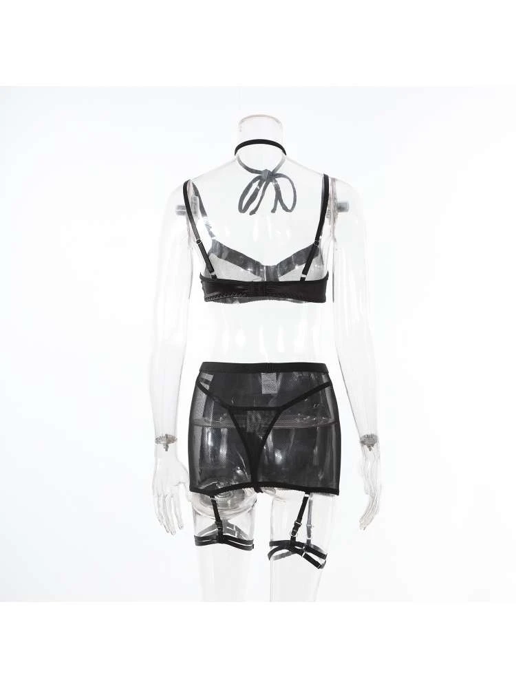 See Through High Rise Backless Sexual 3PC Sets - Image 9