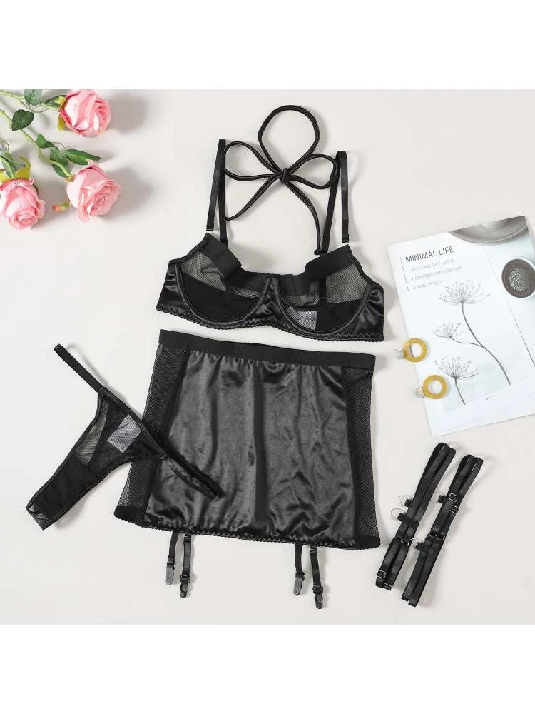 See Through High Rise Backless Sexual 3PC Sets - Image 11