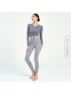 Drawstring Crewneck Skinny Yoga Sets