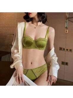 Spaghetti Straps Sleeveless Satin Bra Sets