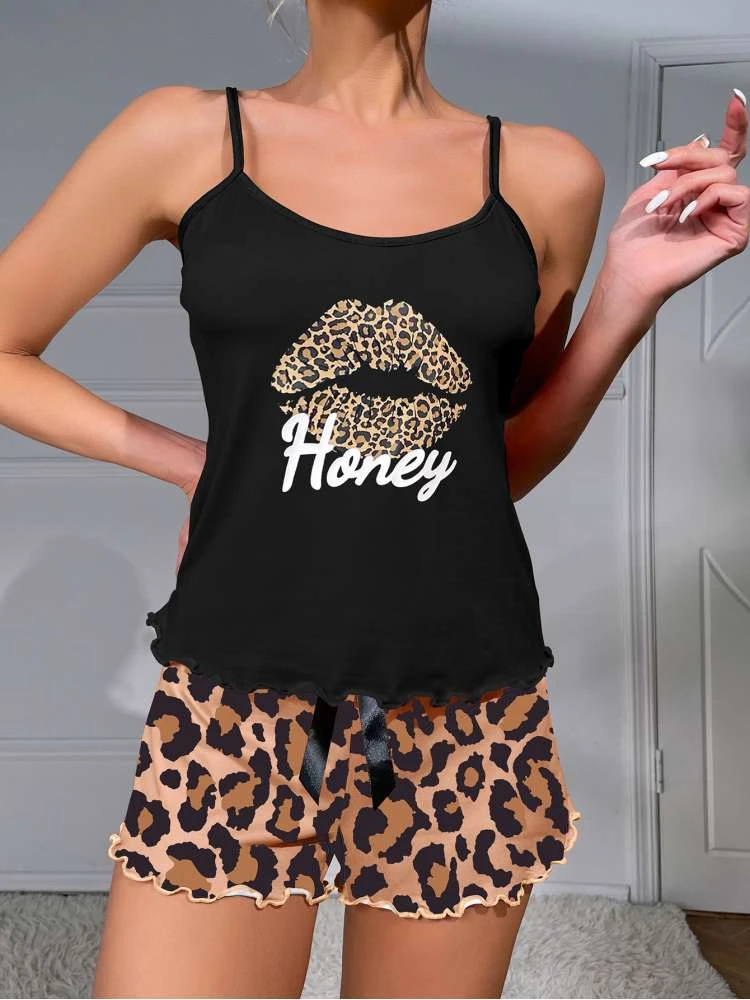 Leopard High Rise Backless Pajamas Shorts Sets - Image 4