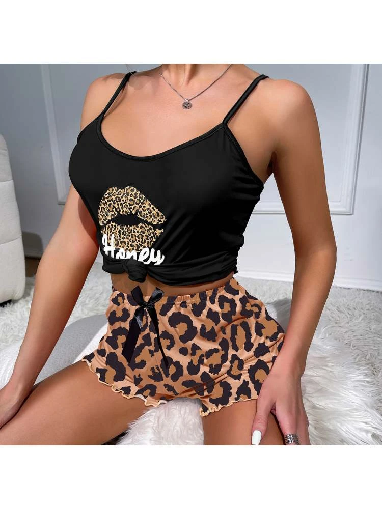 Leopard High Rise Backless Pajamas Shorts Sets - Image 5