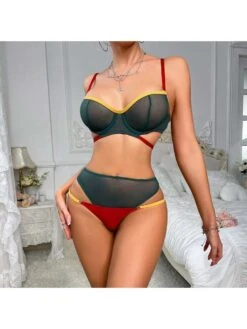 Contrast Color Patchwork Bra Sets