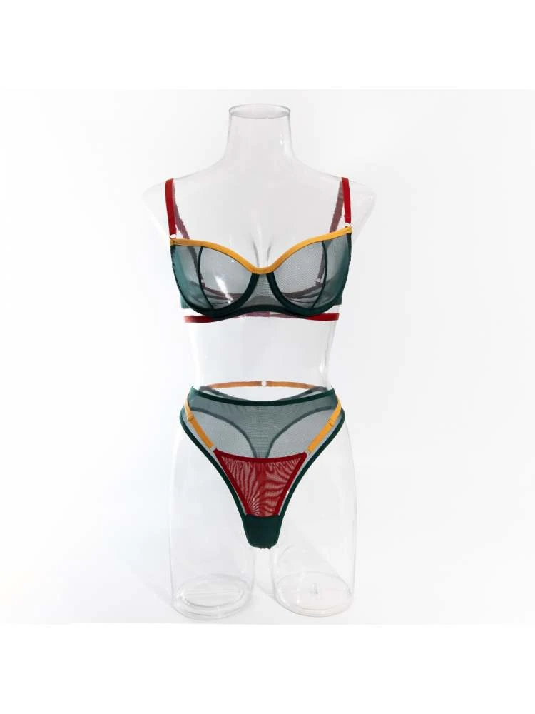 Contrast Color Patchwork Bra Sets - Image 7