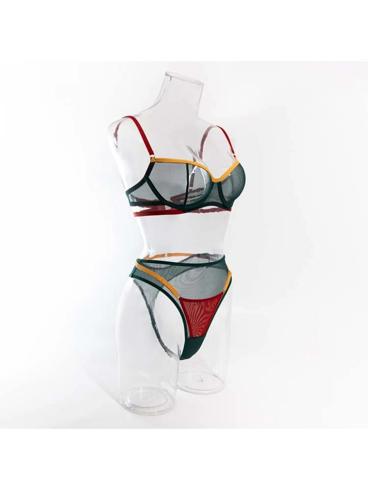Contrast Color Patchwork Bra Sets - Image 8