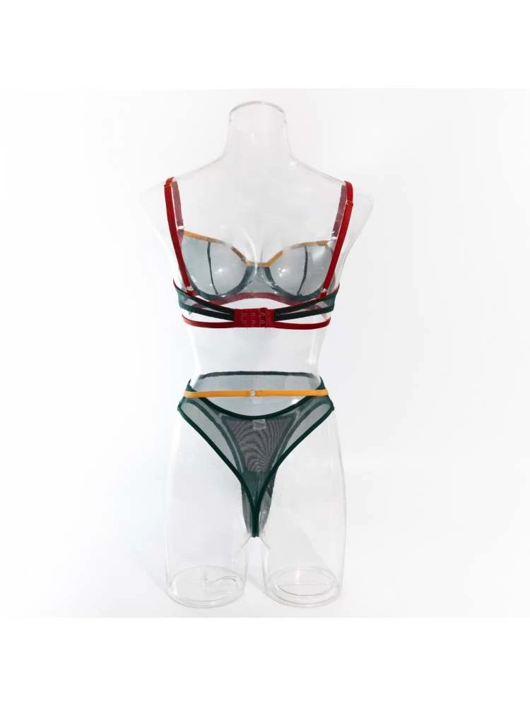 Contrast Color Patchwork Bra Sets - Image 9