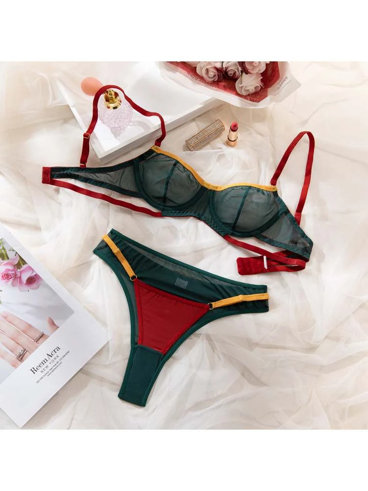 Contrast Color Patchwork Bra Sets - Image 10