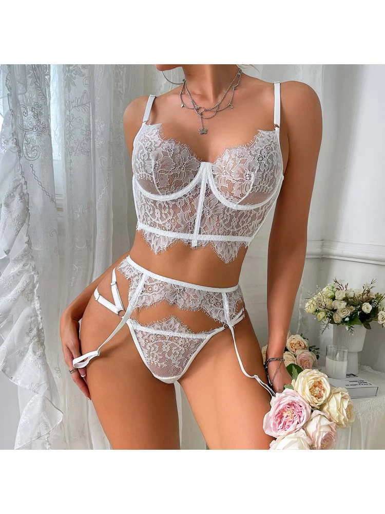 Fishbone Lacework See Through Bra Sets - Image 3