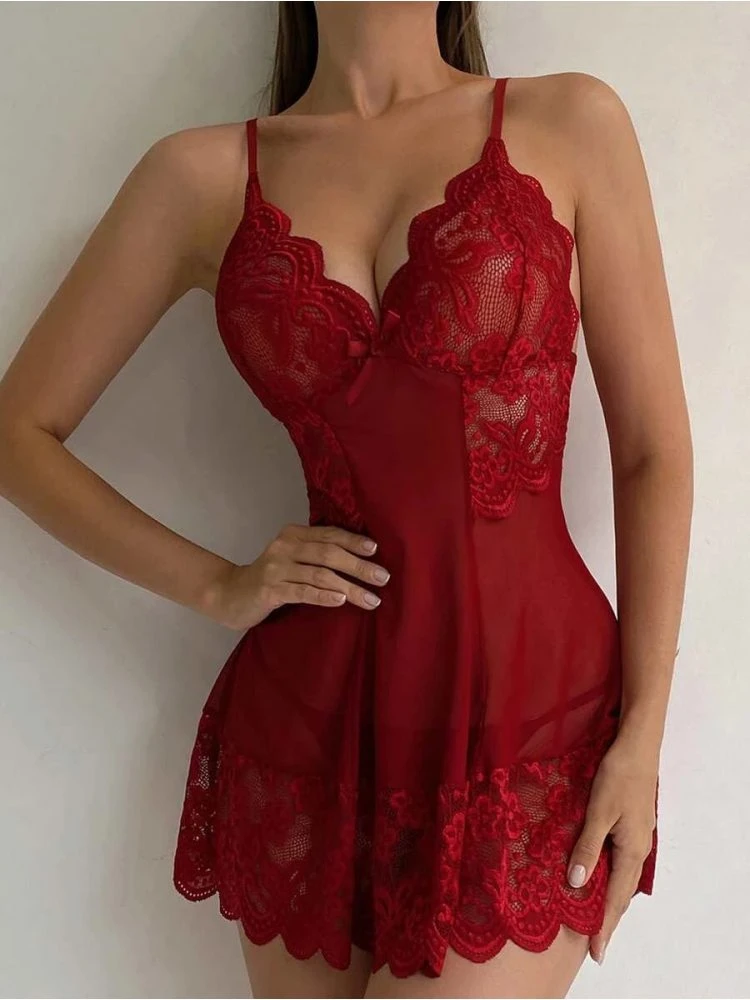 Embroidery See Through Sexy Dress Pajamas