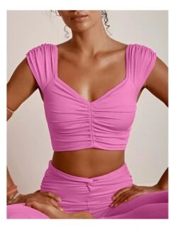 Ruched Cap Sleeve Cropped Sporty Tank