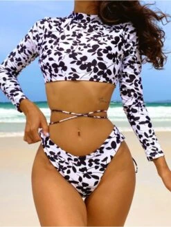 Colorblock Long Sleeve Fitted Bikinis