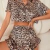 Leopard Cropped Pajamas Short Sets