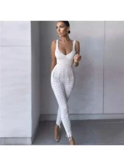 Lace Up Sleeveless Bodycon Jumpsuits
