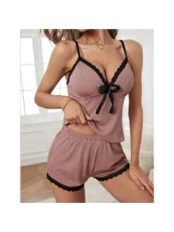 Bow Lacework V Neck Pajamas Sets