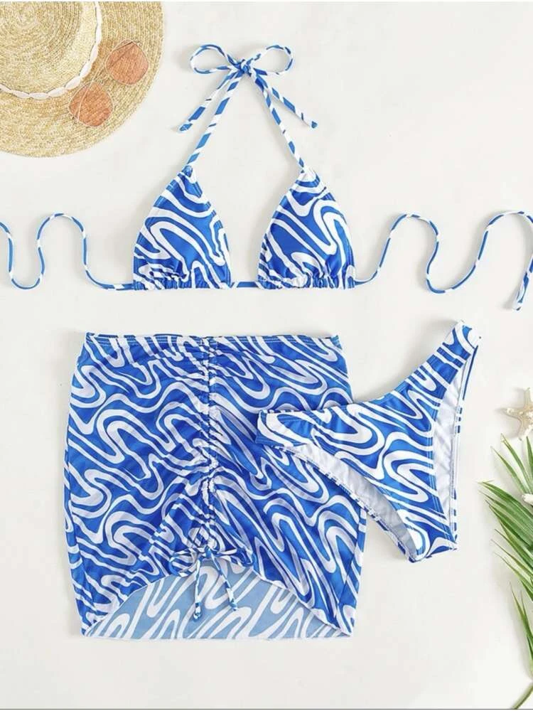 Halter Ruched Lace-Up Bikinis - Image 5