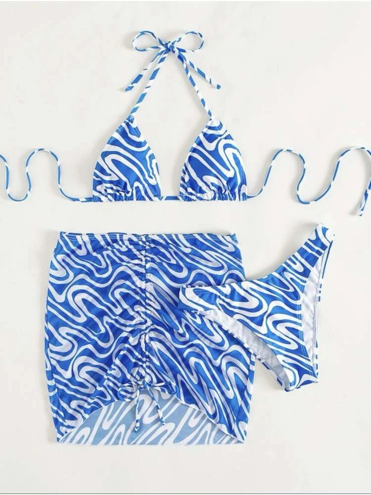 Halter Ruched Lace-Up Bikinis - Image 6