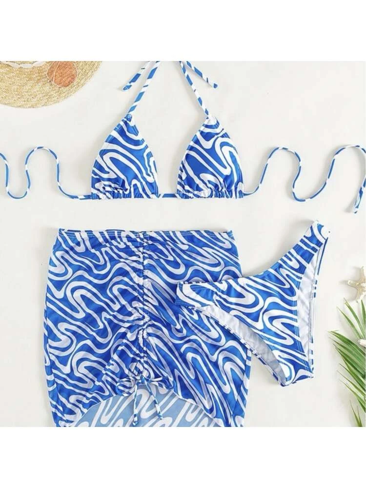 Halter Ruched Lace-Up Bikinis - Image 9