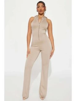 Zipper Patchwork Backless Hooded Jumpsuits