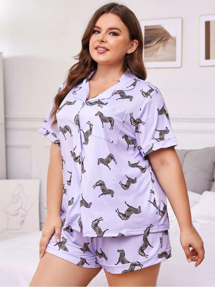 Zebra Print Loose Pajamas Shirt Sets - Image 3