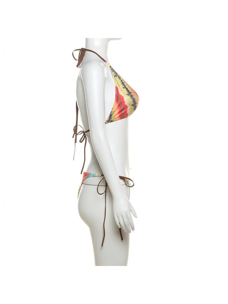 Colorblock Floral Printed Tie-wrap Bikinis - Image 13