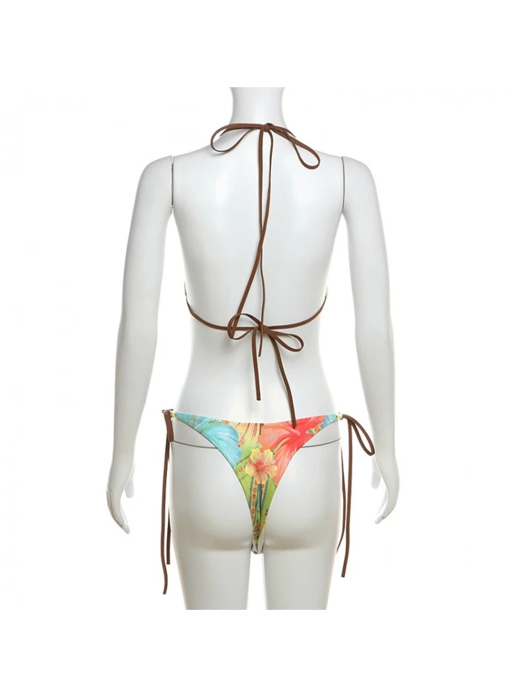 Colorblock Floral Printed Tie-wrap Bikinis - Image 14