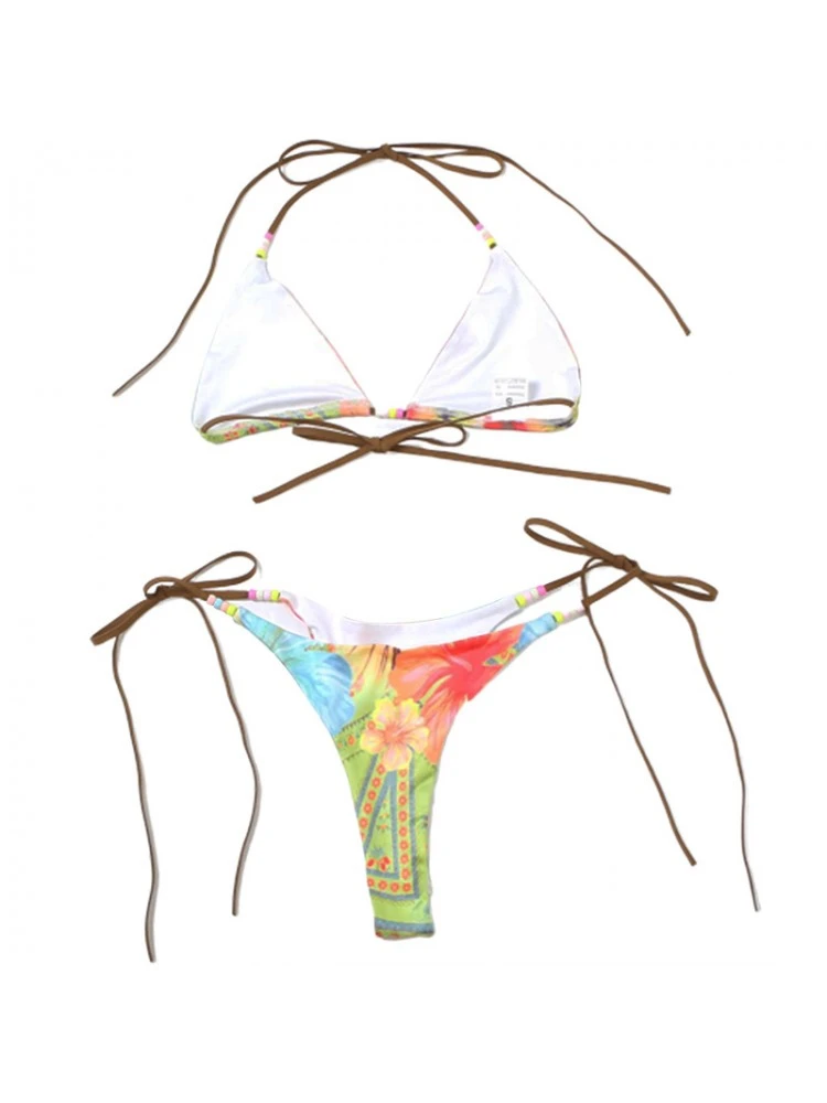 Colorblock Floral Printed Tie-wrap Bikinis - Image 15
