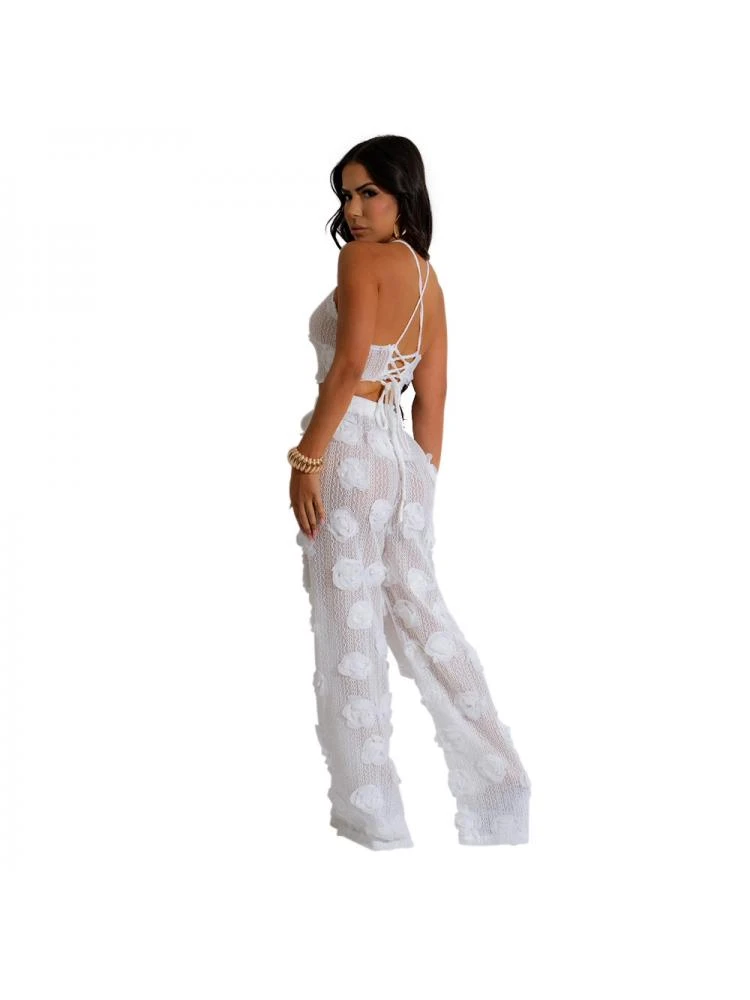Flower See Through Lace-Up Pant Sets - Image 8
