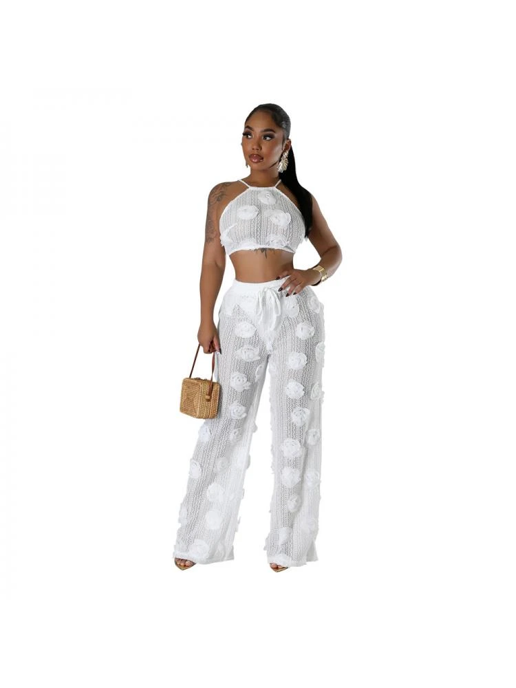 Flower See Through Lace-Up Pant Sets - Image 10