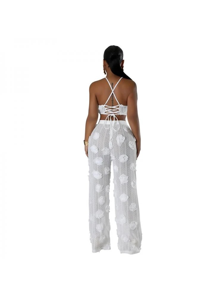 Flower See Through Lace-Up Pant Sets - Image 12
