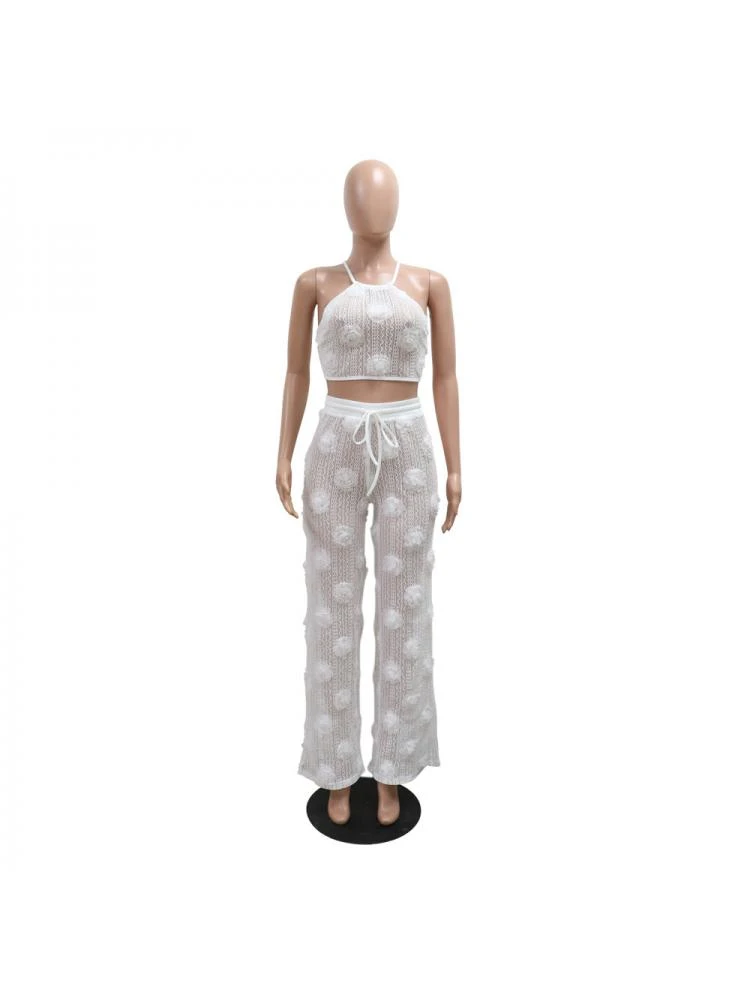 Flower See Through Lace-Up Pant Sets - Image 13