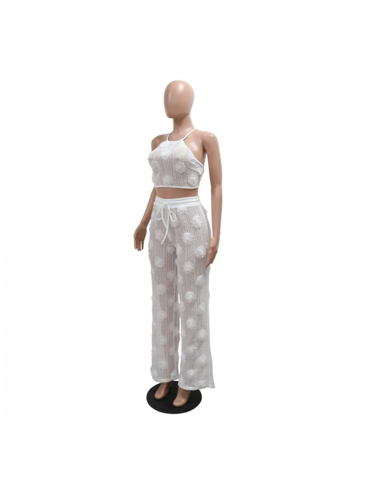 Flower See Through Lace-Up Pant Sets - Image 14