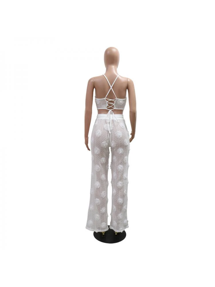 Flower See Through Lace-Up Pant Sets - Image 15