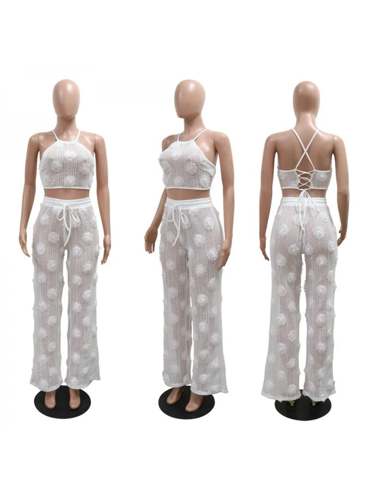 Flower See Through Lace-Up Pant Sets - Image 16
