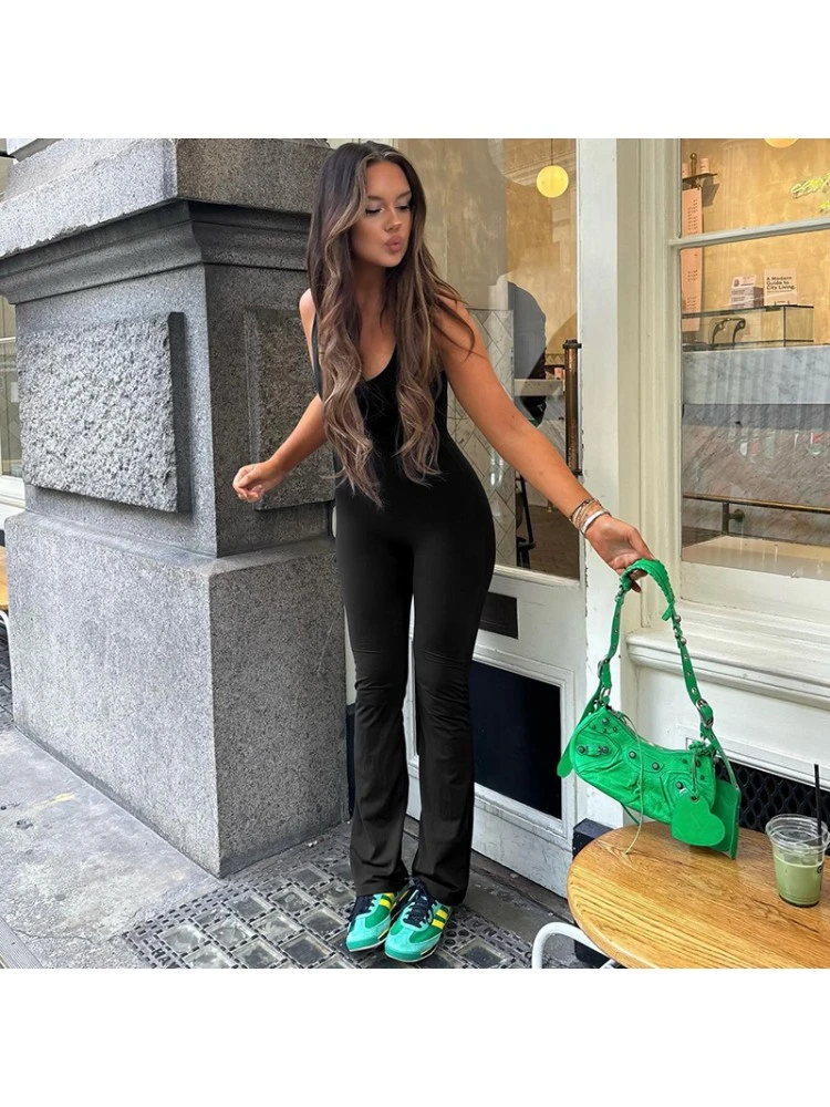 Patchwork Hollow-out Flared Jumpsuits - Image 3