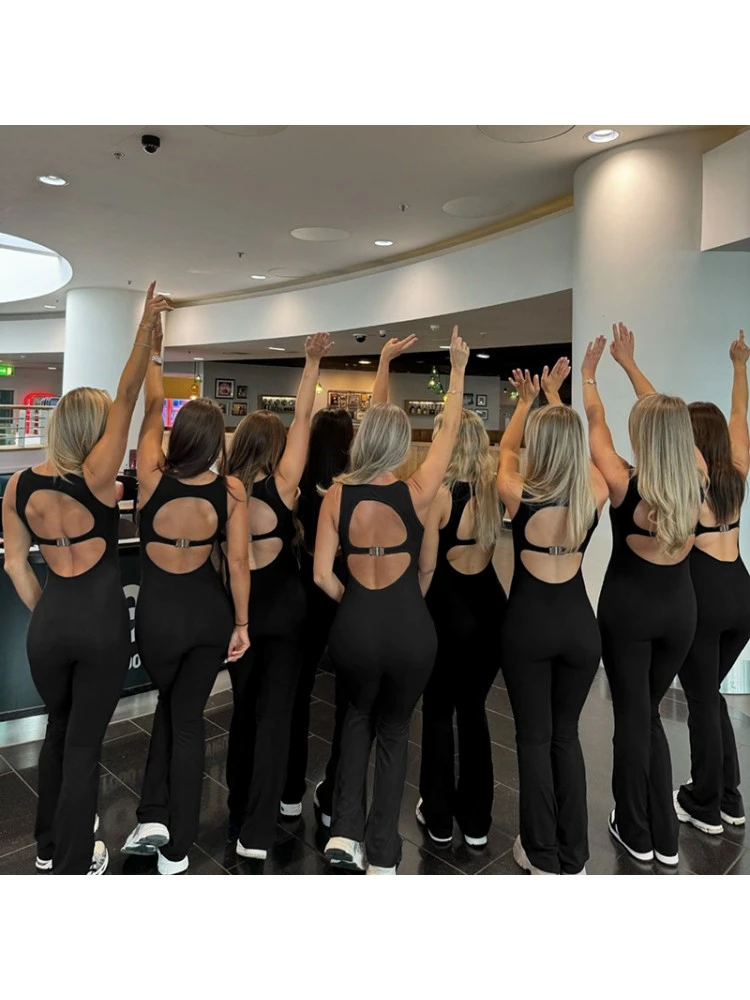 Patchwork Hollow-out Flared Jumpsuits - Image 14