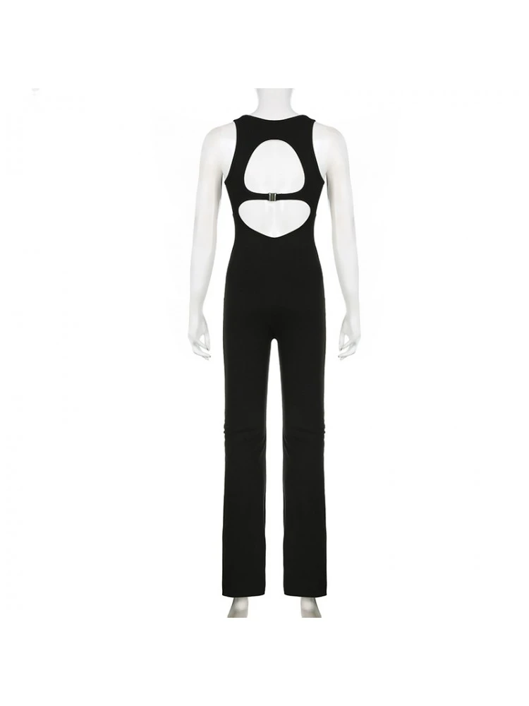 Patchwork Hollow-out Flared Jumpsuits - Image 18