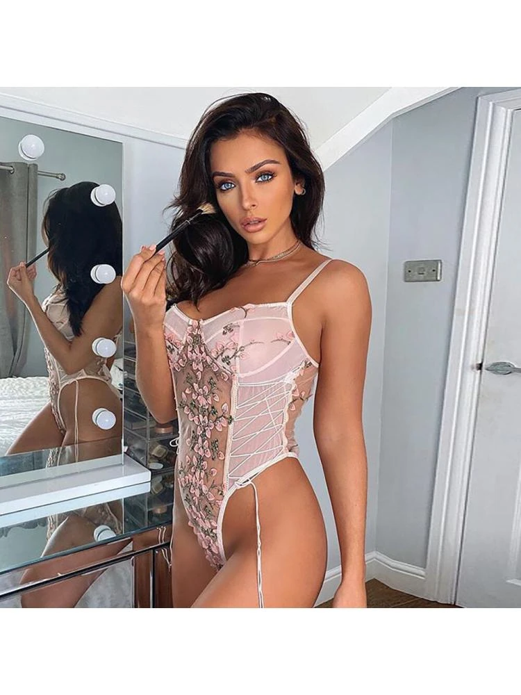 Flower See Through High Rise Sexual Bodysuits