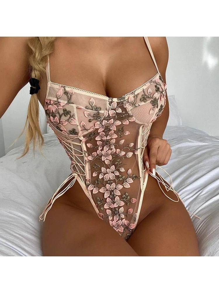 Flower See Through High Rise Sexual Bodysuits - Image 4