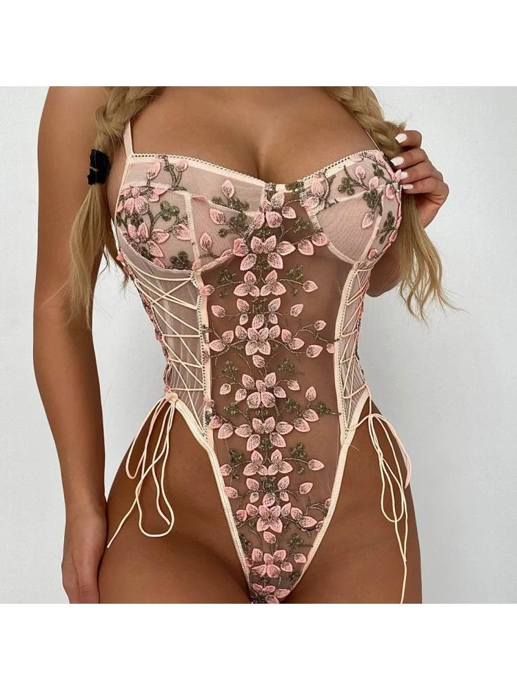 Flower See Through High Rise Sexual Bodysuits - Image 5