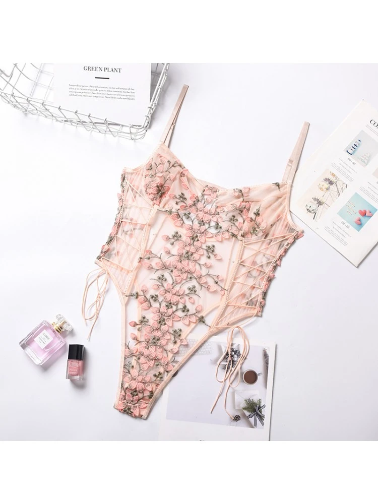 Flower See Through High Rise Sexual Bodysuits - Image 7