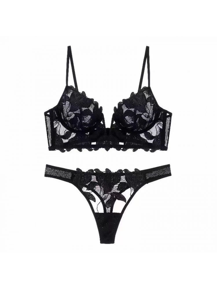 Flower Spaghetti Straps Backless Bra Sets - Image 3