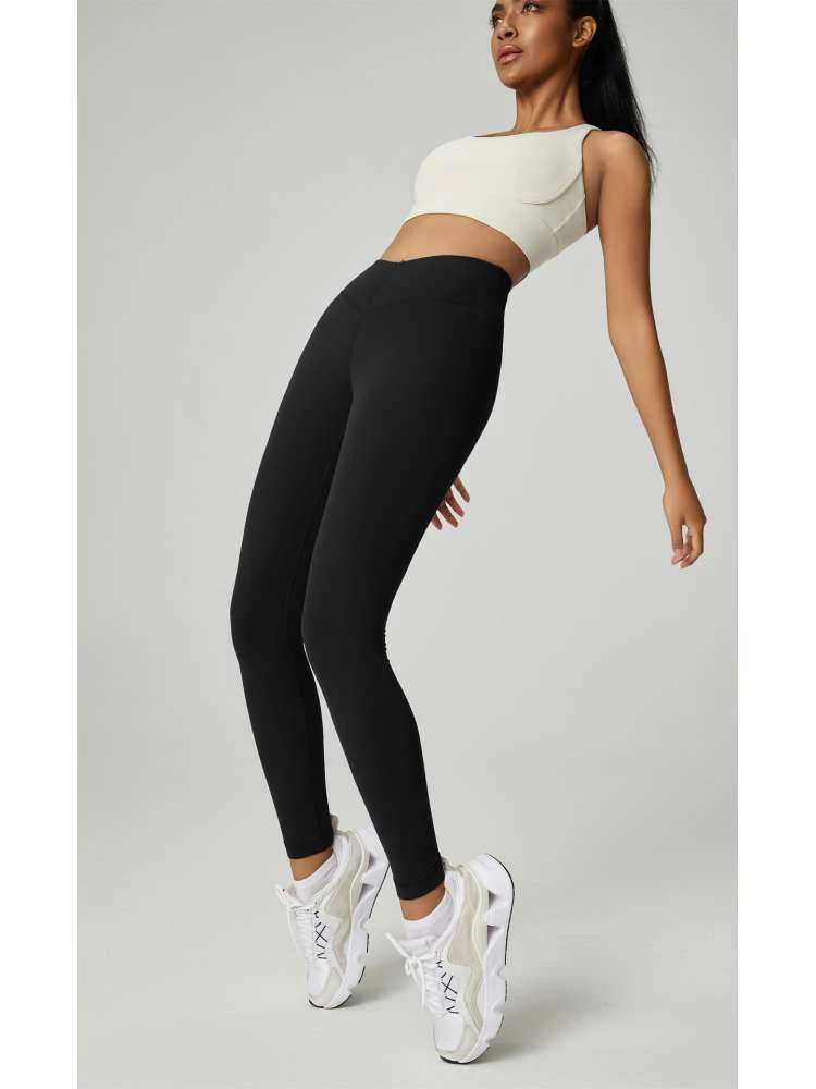 Solid Color Elasticized Waistband Slim Leggings - Image 3