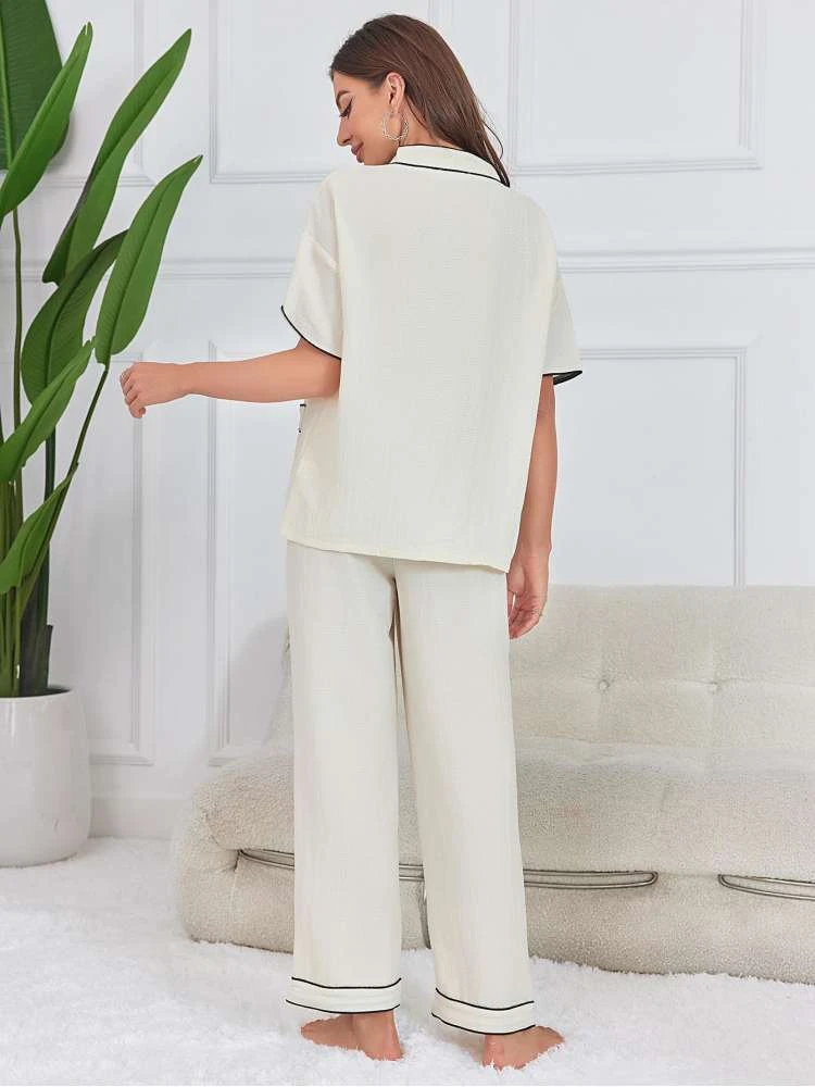 V Neck Buckle Pajamas Pant Sets - Image 5